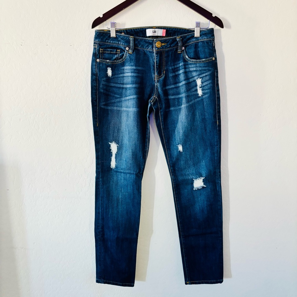 CAbi Slim Boyfriend Jeans – Women’s Size 4 – Distressed Dark Wash